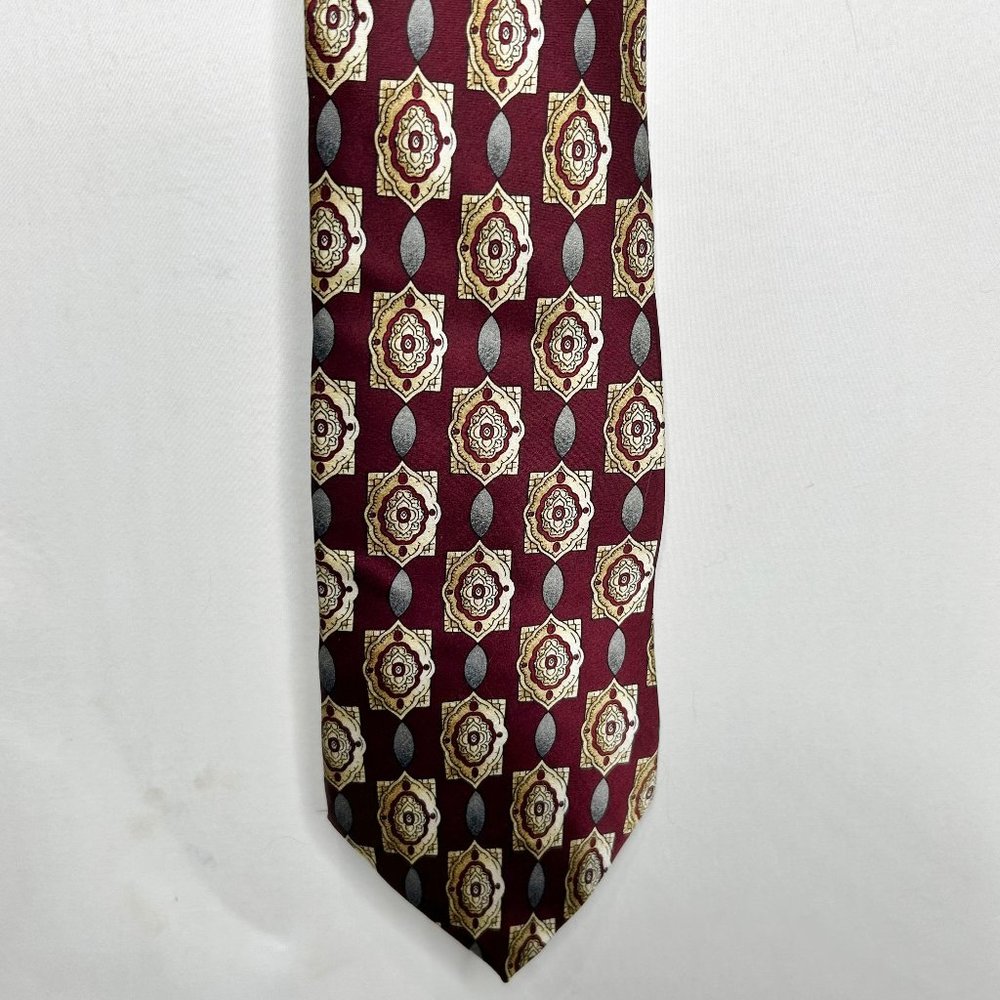 Mark Alexander Men’s Necktie 4” Maroon Gray Gold Medallion Long Tie USA